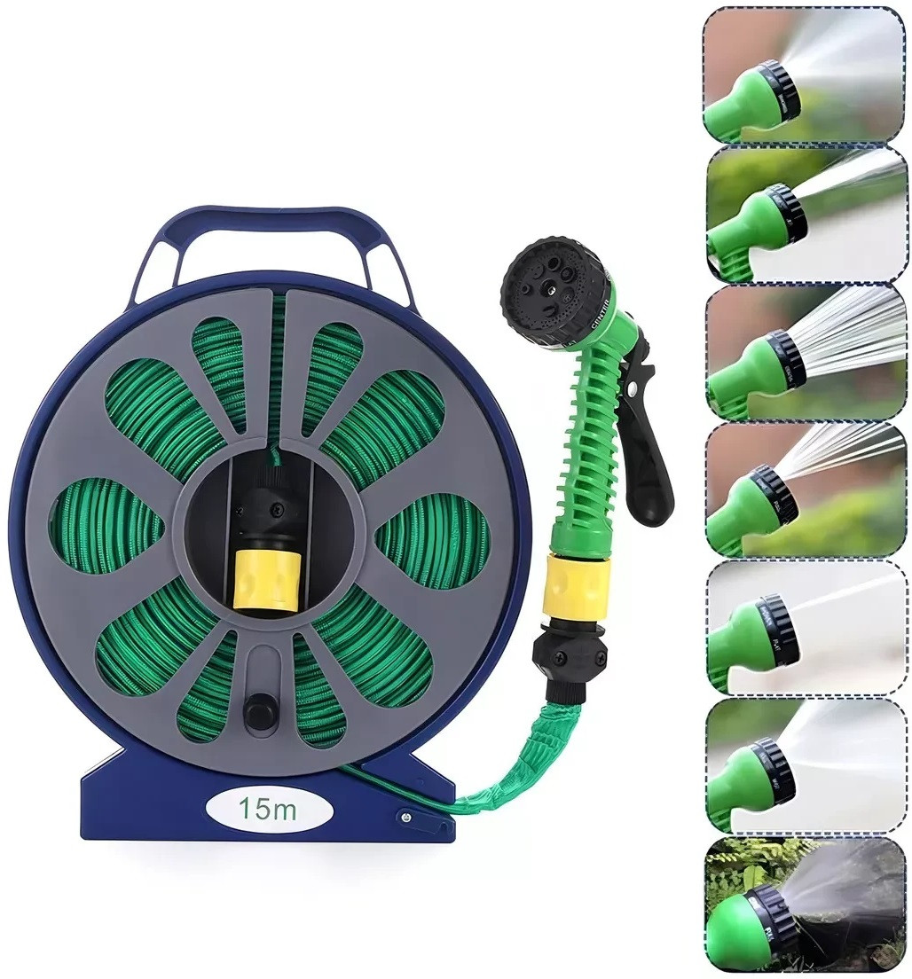 Шланг 15-метровий поливний із котушкою та розпилювачем, фото 1