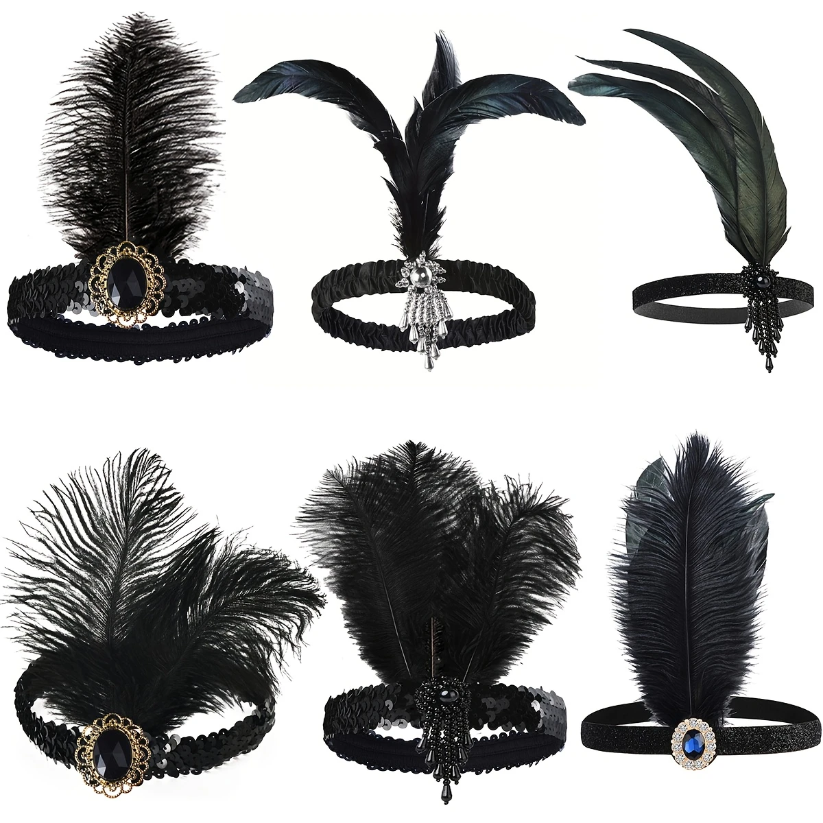 Набір із 6 жіночих аксесуарів для волосся в стилі 1920-х аксесуар у стилі Гетсбі, фото 1