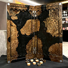 Нарди ручної роботи з натурального дерева та епоксидної смоли 50*50 см