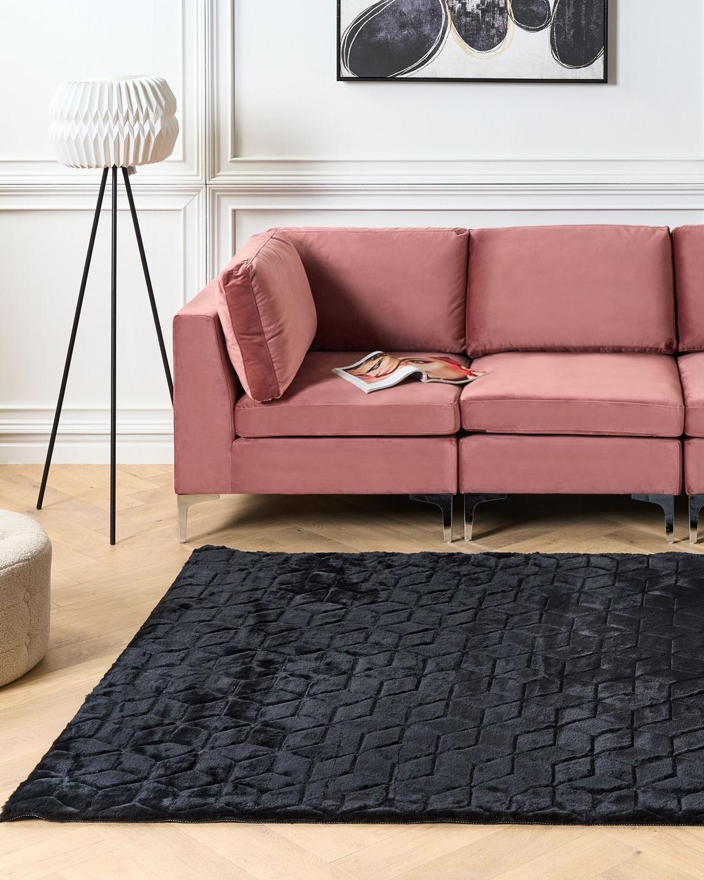 Килим 160 x 230 см із штучного хутра кролика колір чорний THATTA