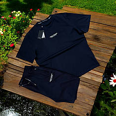 Літній чоловічий костюм Armani Exchange шорти та футболка темно-синій брендовий спортивний костюм Армані на літо