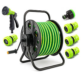 ПРЕМІУМ Комплект для Поливу: 50м НАДМІЦНИЙ шланг 5 шарів + МЕТАЛЕВА котушка! 🔥🛡️