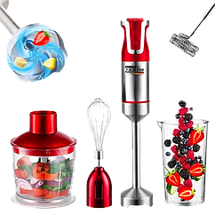Універсальний блендер 5-в-1 Zepline ZP-074, 1500 Вт, подрібнювач, вінчик, насадки червоний