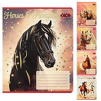 Зошит учнівський шкільний, HORSES, 24аркуша, клітинка, асорті, KIDS LINE