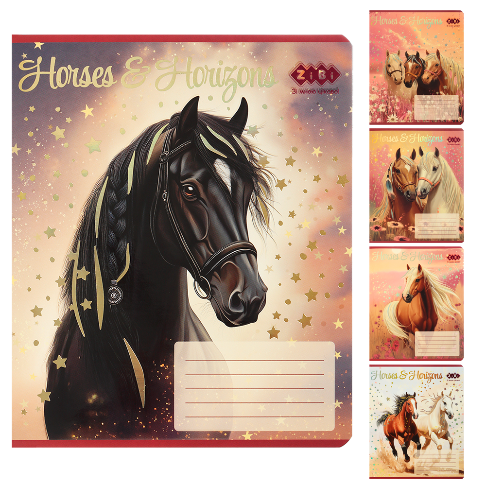 Зошит учнівський шкільний, HORSES, 24аркуша, клітинка, асорті, KIDS LINE