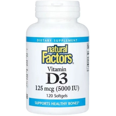 Вітамінно-мінеральний комплекс Natural Factors Вітамін D3, 125 мкг 5000 МО, Vitamin D3, 120 гелевих капсул (NFS-01056)