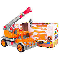 Іграшка автокран ТехноК, багатофункціональний будівельний автомобіль з підйомним механізмом, 3+