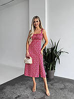 Женское летнее длинное платье на бретлях сарафан в цветочный принт