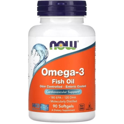 Жирні кислоти Now Foods Омега-3, 1000 мг, 180 EPA - 120 DHA, Omega-3 Fish Oil, 90 гелевих капсул (NOW-01656)