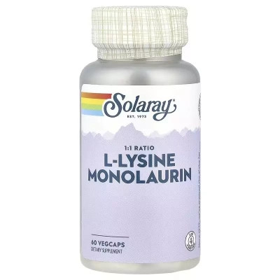 Вітамінно-мінеральний комплекс Solaray L-лізин та Монолаурін, L-Lysine Monolaurin 1:1 Ratio, 60 вегетаріанські (SOR-35281)