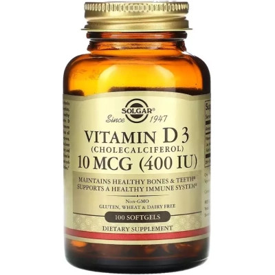 Вітамінно-мінеральний комплекс Solgar Вітамін D3, 10 мкг (400 МО), Vitamin D3 (Cholecalciferol), 240 гелевих капс (SOL-03320)