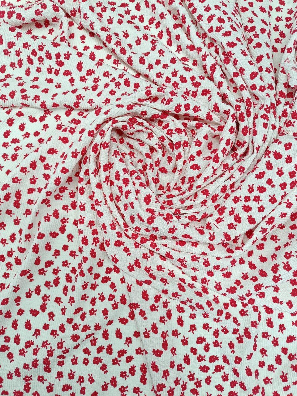 Тканина жатка біла в червону мілку квітку, ширина рулону 1.70