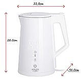 Електрочайник, електричний чайник Adler AD 1345 білий LED регулятор температури, фото 6