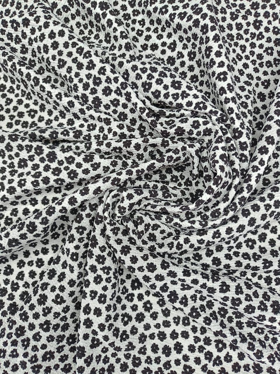 Тканина жатка біла в мілку чорну квіточку, ширина рулону 1.70