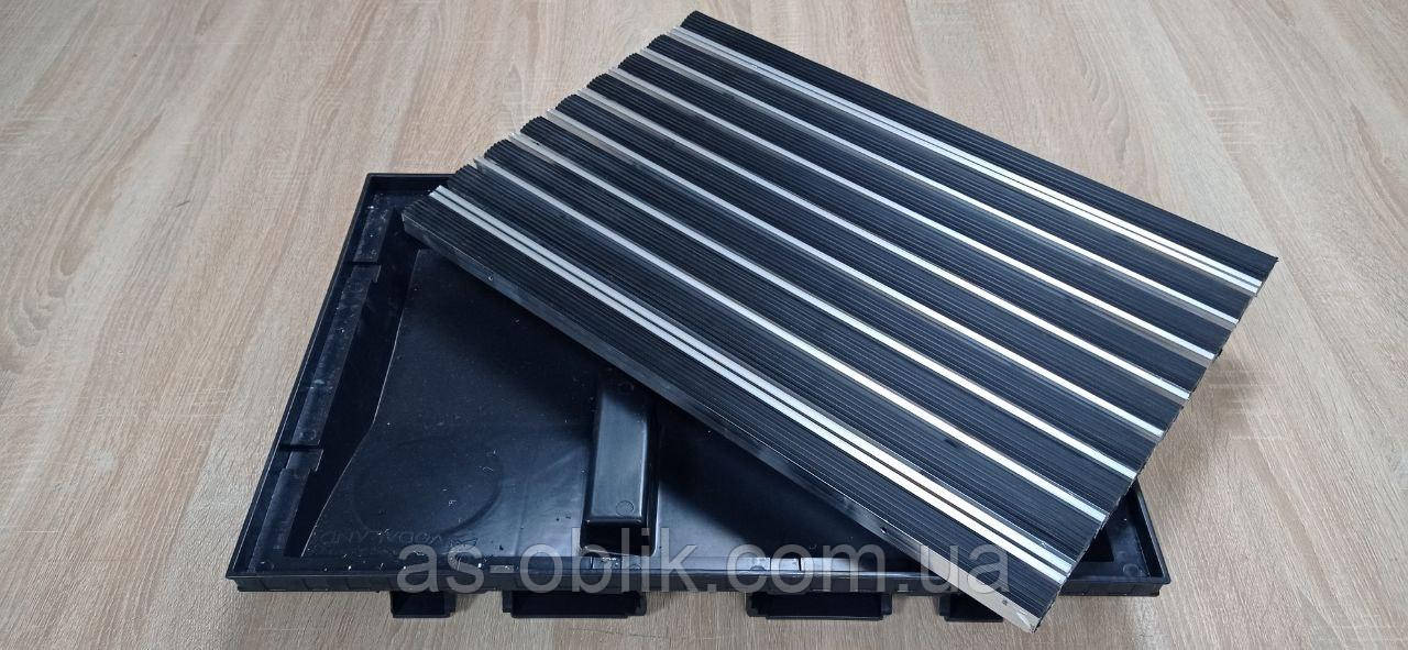 Решітка алюмінієва "Льон" гума+скребок 60х40см у пластиковому піддоні, комплект, фото 1