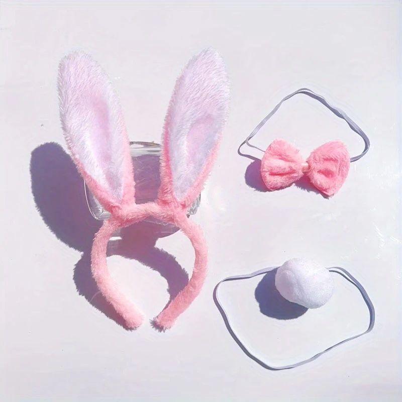 Карнавальний набір зайчика рожевий. Обідок вушка зайчика, фото 1