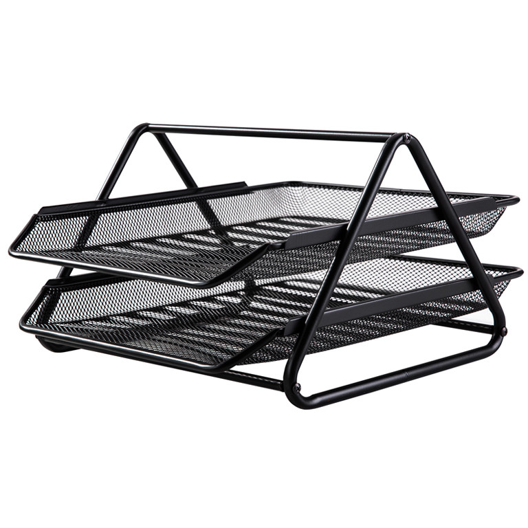 Лоток для документів горизонтальний Deli 9183 чорний 2 відділення сітка метал