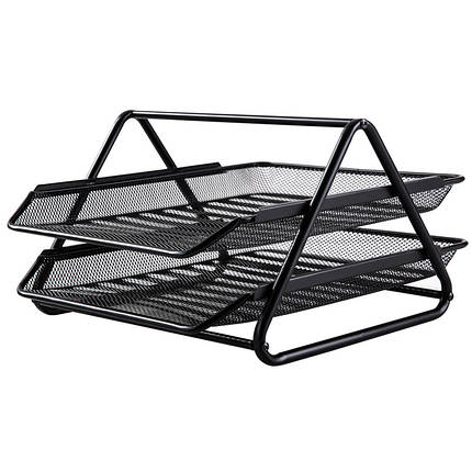 Лоток для документів горизонтальний Deli 9183 чорний 2 відділення сітка метал, фото 1