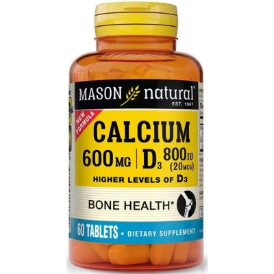 Мінерали Mason Natural Кальцій 600 мг з Вітаміном D3 800 МО, Calcium 600 mg з Vitamin D3 800 IU, 6 (MAV17135)
