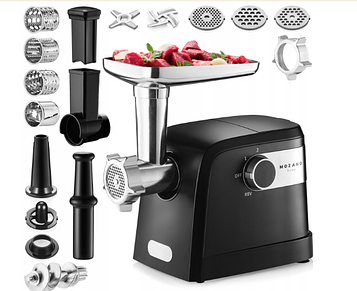 М'ясорубка Mozano Smash Master 2000, 800 Вт, 3 кг/хв, шинківка, 2 ножі, 3 решітки, насадки для ковбас і кебабу