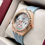 Жіночий наручний годинник Bolun, ніжно-блакитний, золотий корпус, м'який силіконовий ремінець, код - 2547b, фото 3