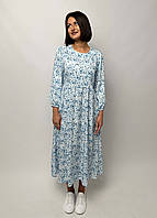Сукня міді біла з блакитними квітами