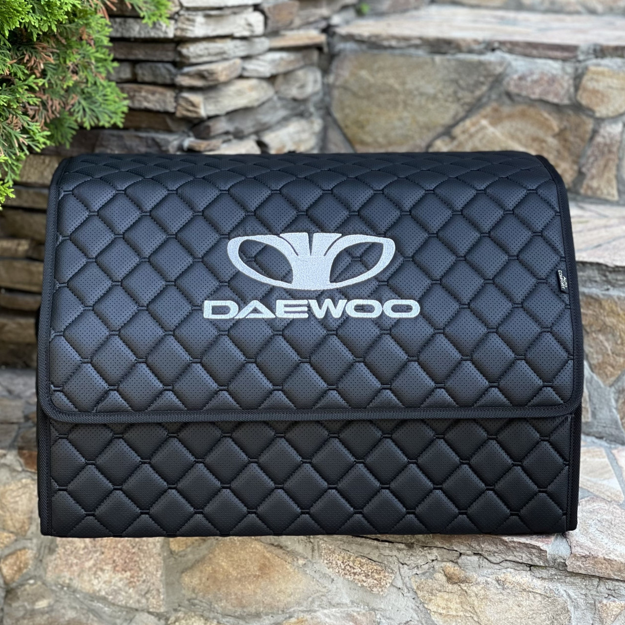 Органайзер у багажник з логотипом Daewoo з екошкіри, чорний, 50 см, коробка в багажник, фото 1