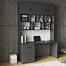 Письмовий стіл з надбудовою з ЛДСП на 14 відділень Комп'ютерний стіл-стелаж однотумбовий 160 см, фото 6