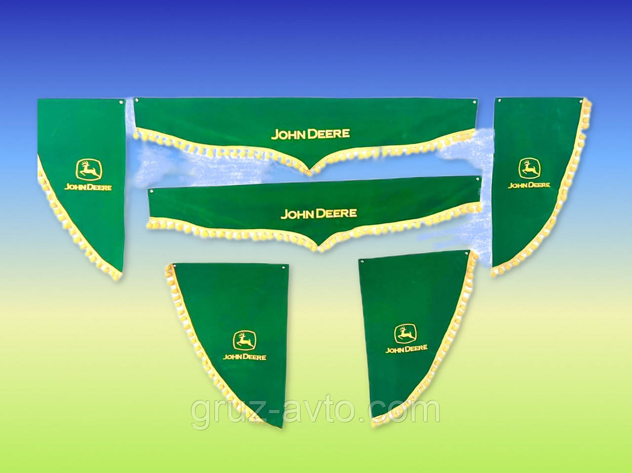 Штори в кабіну трактора Jonh Deere Джон Дір повний комплект колір зелений