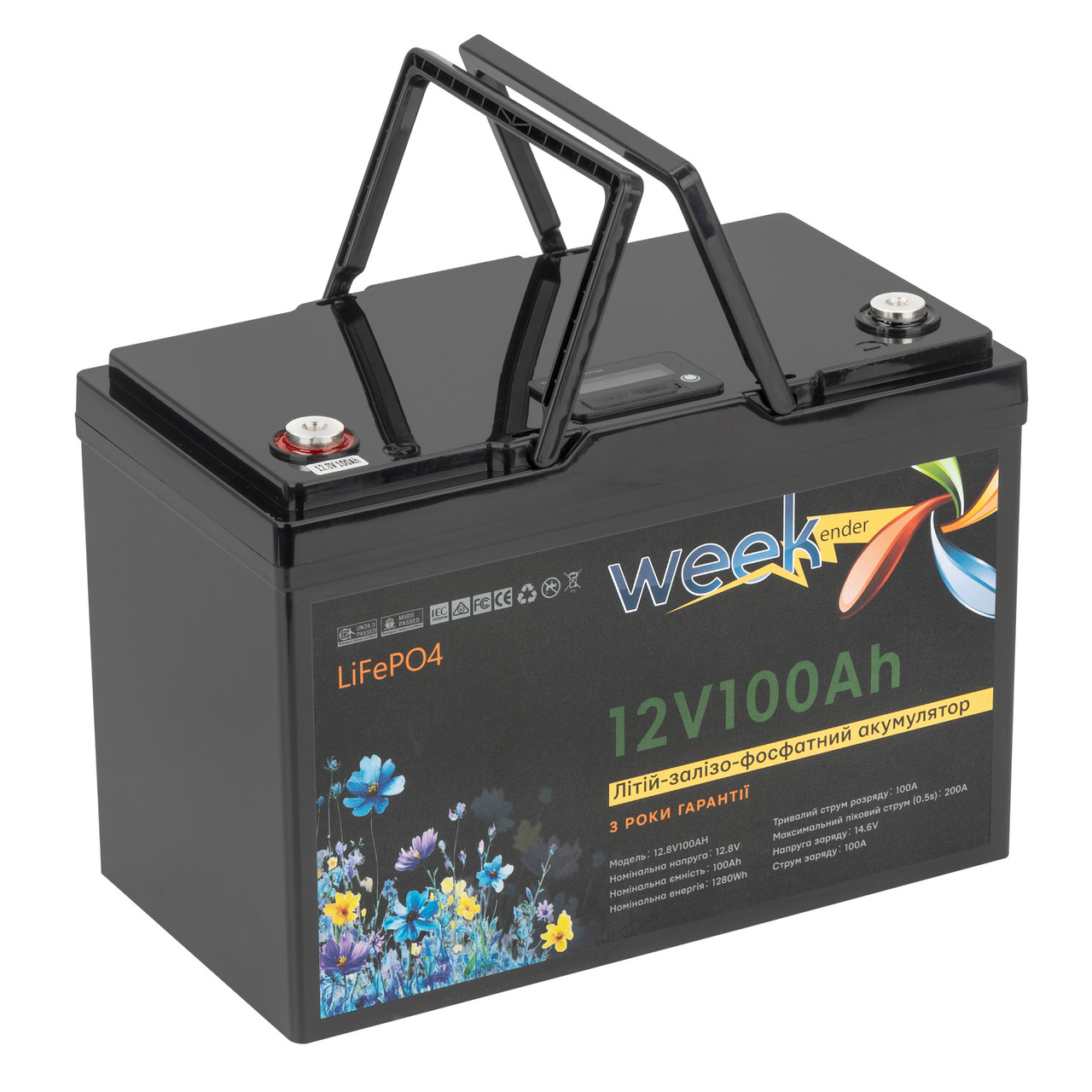 Літій-ферумний акумулятор Weekender LiFePO4 з LCD-дисплеєм 12V 100AH FT12100 display, фото 1