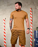 Літній мілітарі комплект STRENG кайот, літній комплект шорти футболка койот, комплект на літо L