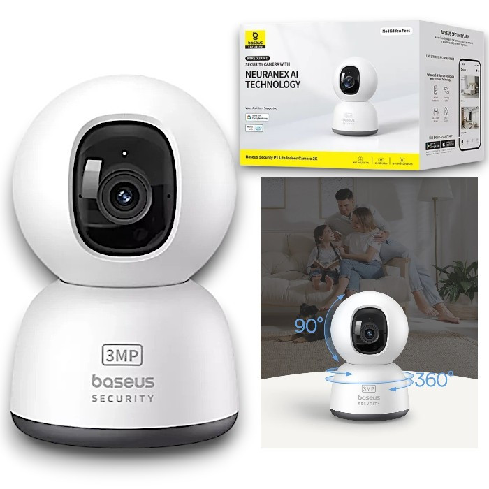 Розумна Wi-Fi IP-камера відеоспостереження Baseus P1 Lite 2K з нічним баченням, датчиком руху, мікрофоном та Alexa, біла, фото 1