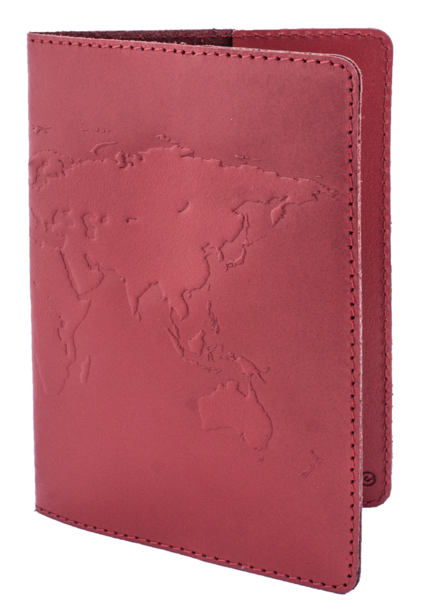 Обкладинка для паспорта STANDART (червоний) тиснення "WORLD MAP"