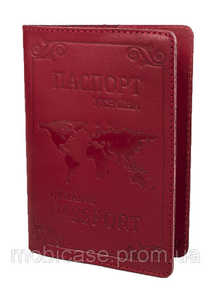 Обкладинка для паспорта STANDART (червоний) тиснення "WORLD", фото 1