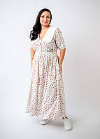 Сукня міді біла з квітковим принтом з білим комірцем