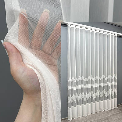 Готова тюль (3х2,7м.) з тканини бамбук з вишивкою і люрексом. Колір молочний. Код 1706т 42-0715