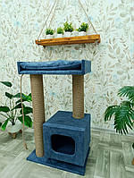 Кігтеточка комплекс будиночок для кота з лежанкою 85*55*35 см Синій