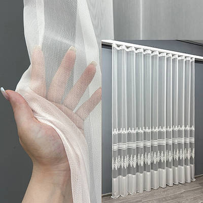 Тюль бамбук з вишивкою та люрексом. Колір молочний. Код 1713т