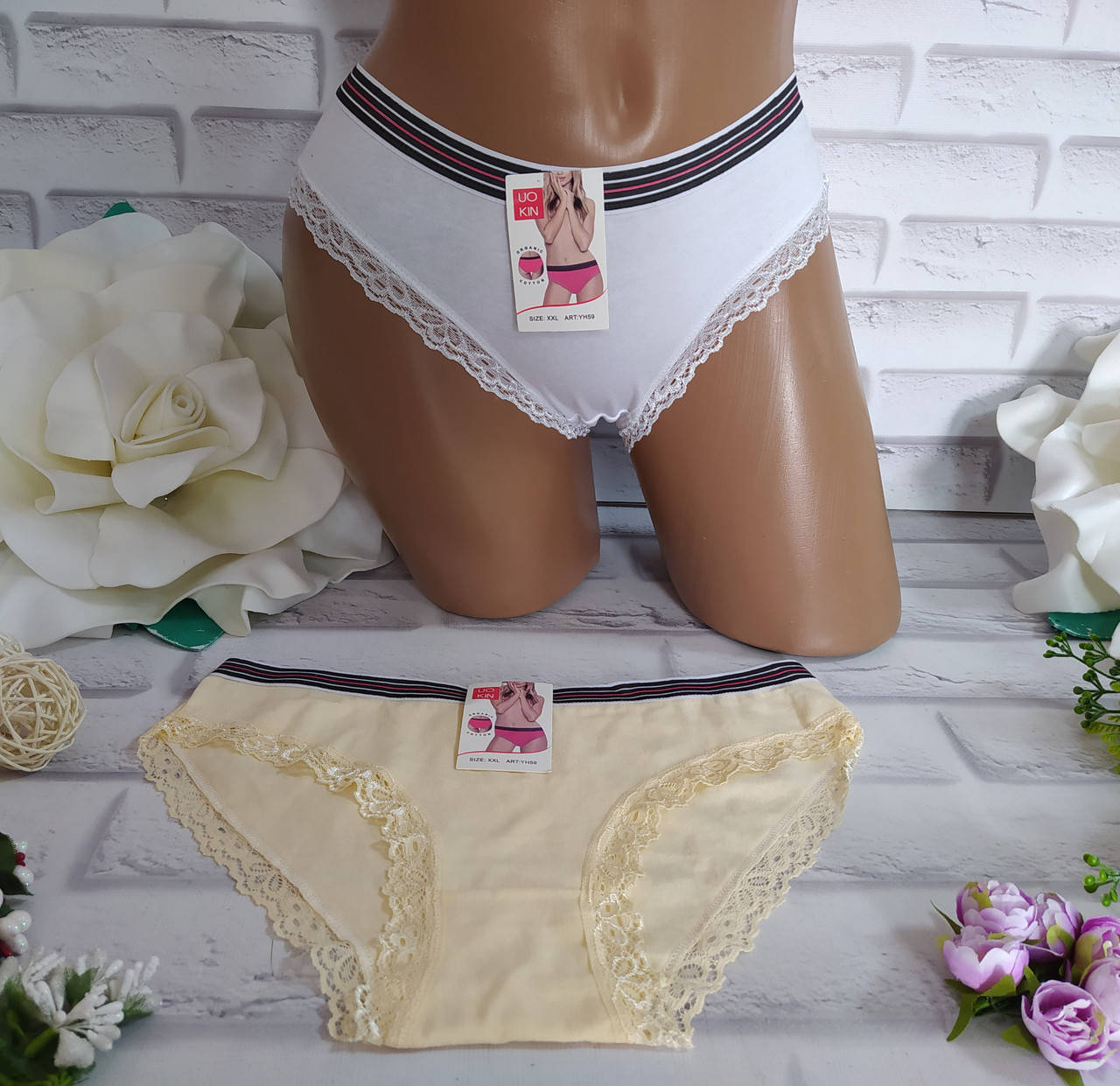 

Трусики женские 2XL 48 с ажуром хлопок Остатки SO-59, Разные цвета