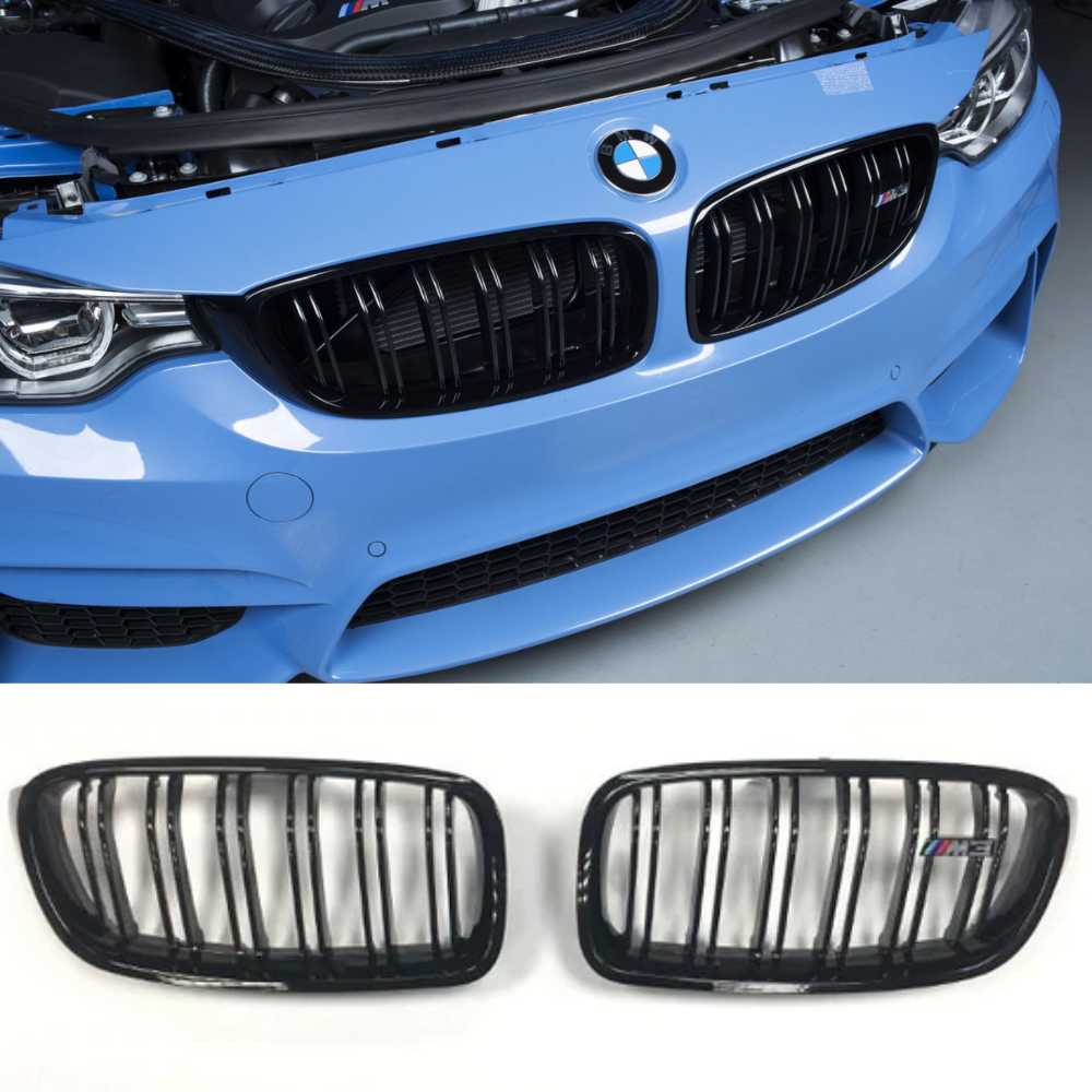 

Решетка радиатора BMW (БМВ) 3 series F30 F31 F35 M3 Глянец 2 ребра + шильдик М3, Черный