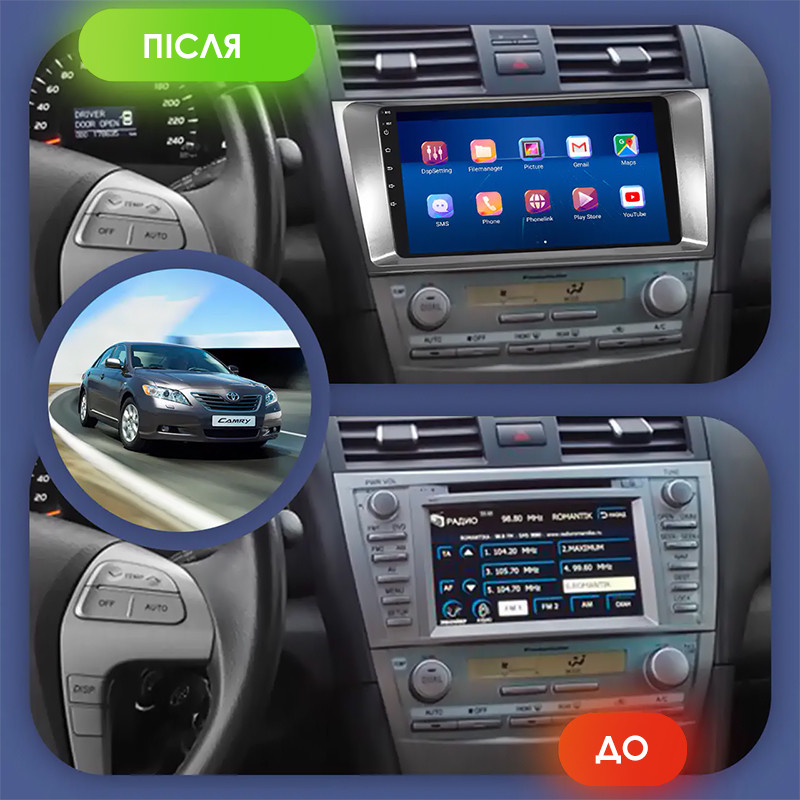 Al Штатна магнітола для Toyota Camry VI (XV40) 2006-2009 екран 9" 4/64Gb 4G Wi-Fi GPS Top Android, фото 1