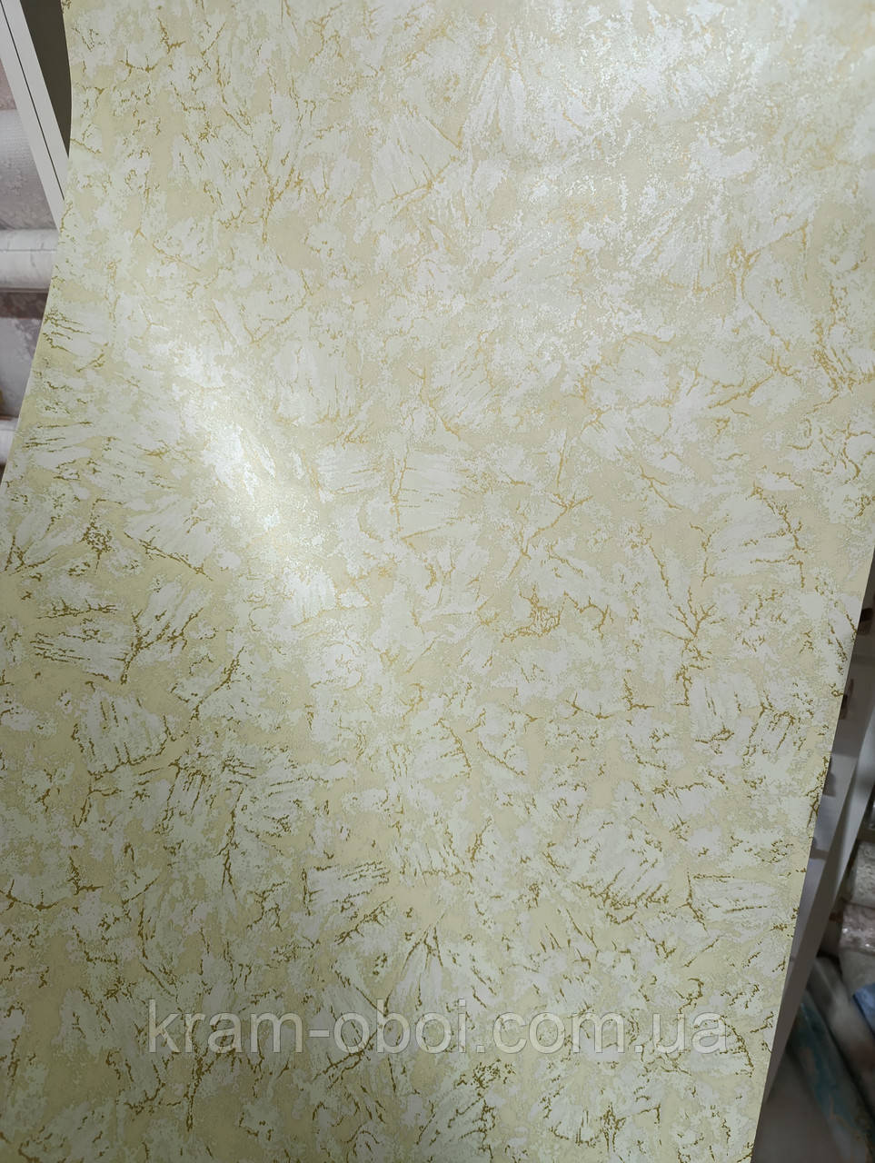Слов'янські Шпалери миючі золотисто-олівкові прості паперові 10 м*0,53 9В55 Греція 493-04, фото 1