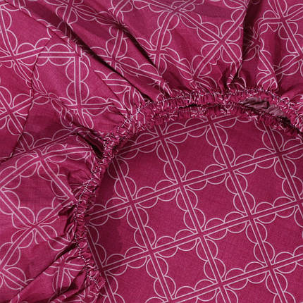 Захисне натяжне міцне простирадло гумка односпальне з бязі (90*200*25) бавовняне бордове з геометричним принтом, фото 1