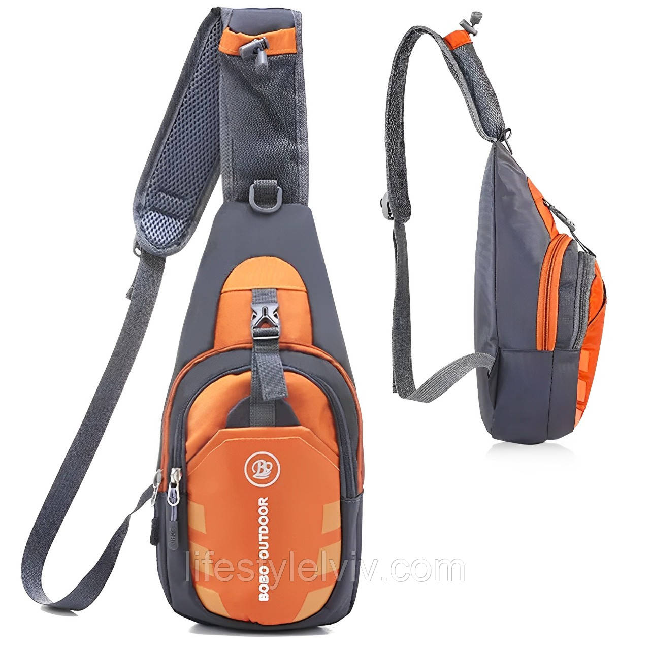 Сумка через плече 35х17х9 см, Помаранчева / Чоловіча сумка слінг / Сумка бананка / Сумка з однією лямкою, фото 1