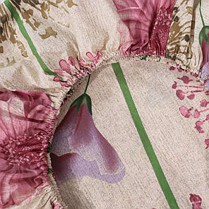 Міцне натяжне простирадло гумка односпальне із бязі бежеве (90*200*25) захисне бавовняне з квітковим принтом, фото 2