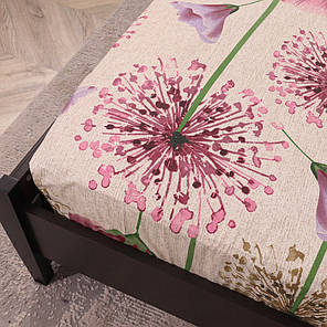 Міцне натяжне простирадло гумка односпальне із бязі бежеве (90*200*25) захисне бавовняне з квітковим принтом, фото 3