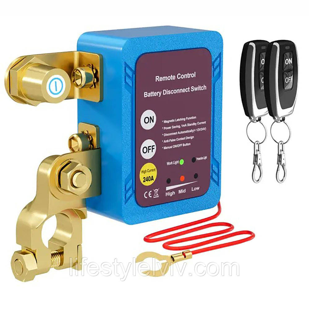 Дистанційний вимикач маси 12В, 240A, 2 пульти ДУ / Автомобільне реле відключення акумулятора, фото 1