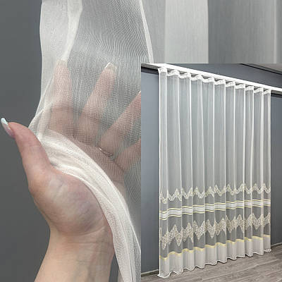 Тюль бамбук з вишивкою та люрексом. Колір молочний з золотистим. Код 1714т