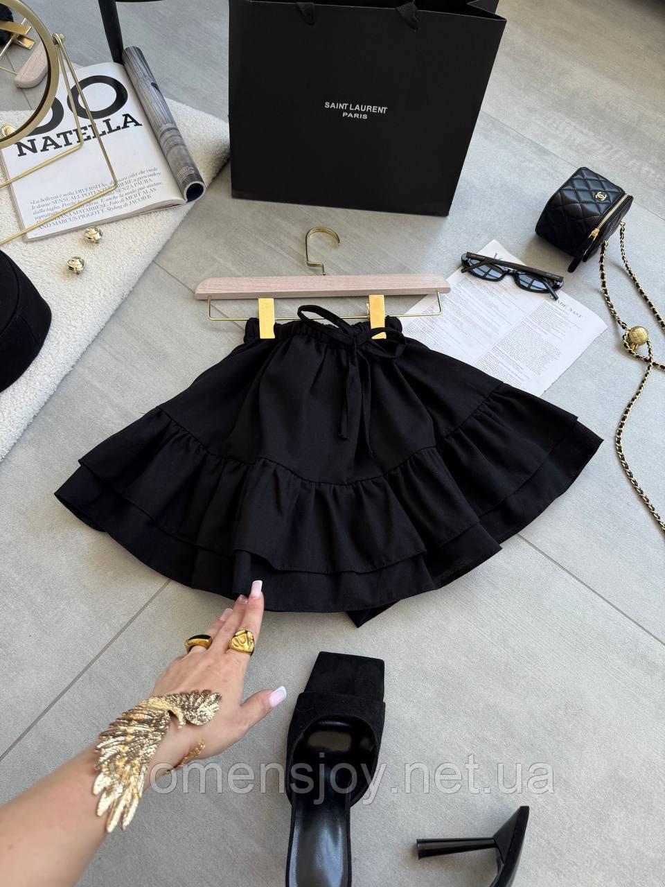 Женская короткая юбка-шорты из льна черная летняя на резинке высокая посадка 42-44 46-48 - фото 1 - id-p2645187818