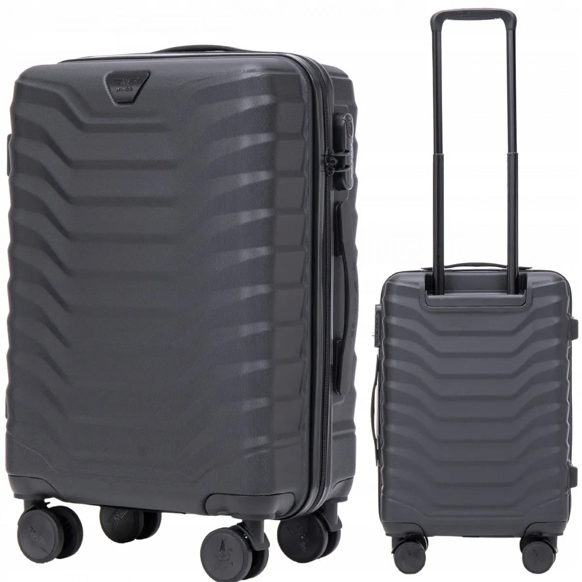 Валіза Wings PEAFOWL S на колесах 2-камерний пластиковий з алюмінієвою основою 38 л, висувна ручка, чорна, фото 1